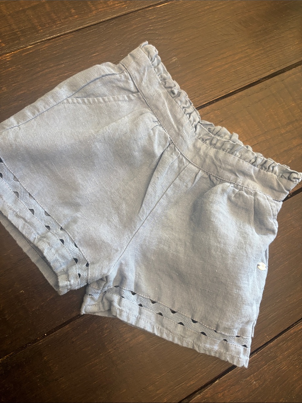 Tartine et Chocolat Light Blue Ruffle-Waist Linen Shorts